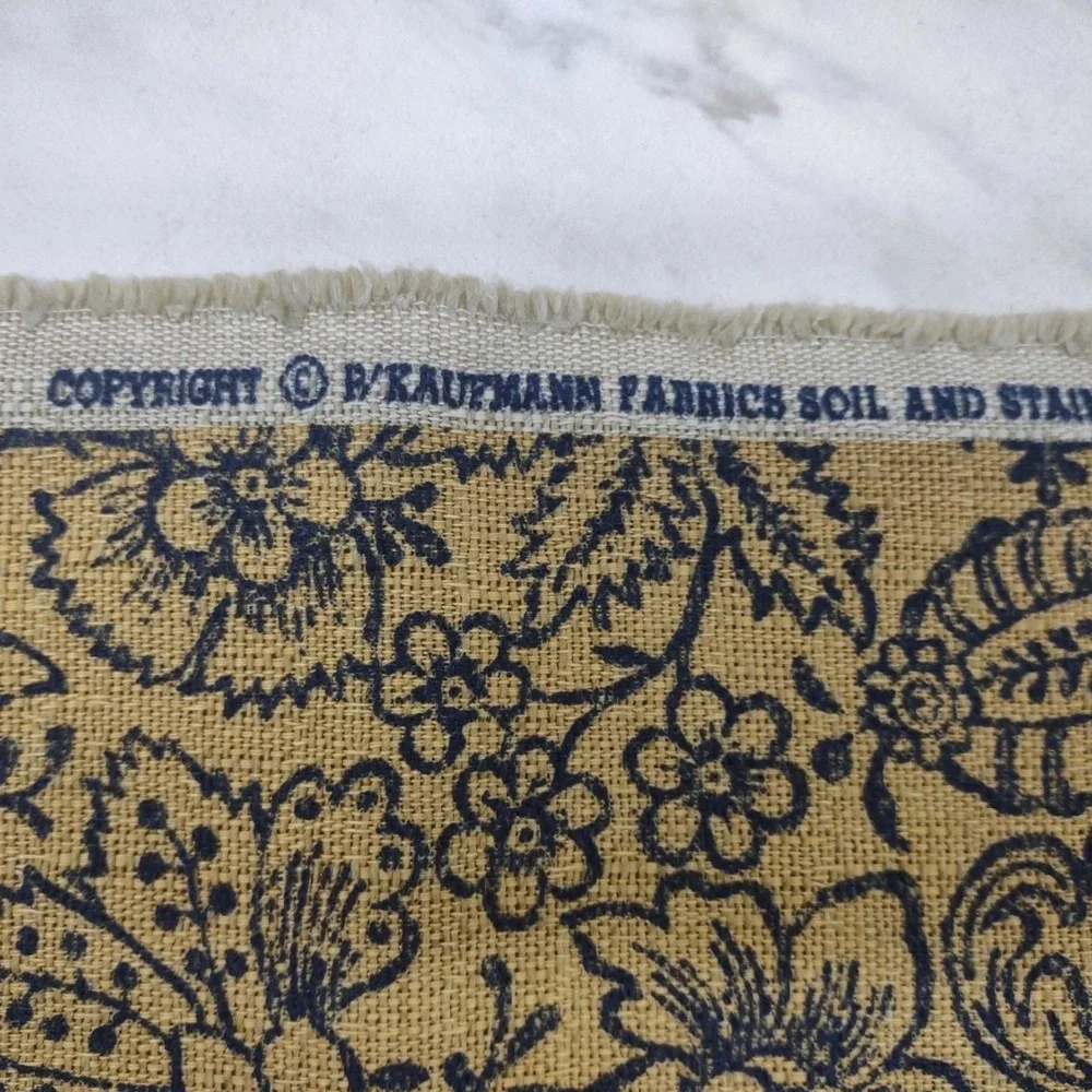 P Kaufman Upholstery Fabric Khaki Blue Floral Soil Stain Repellent 2.8yds x 56"W - Picture 2 of 9